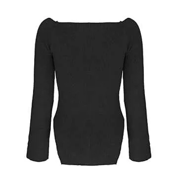 Womens Sweater Tops Sweetheart Neck Ribbed Bustier Corset Knit Long Sleeve Pullover Sweater Top (Medium, Black)