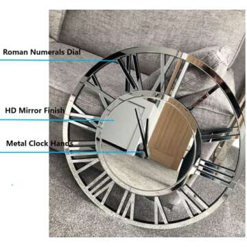 SHYFOY Mirror Wall Clocks Living Room Decor- 32" Decorative Large Kitchen Clocks Acrylic Modern Silv...