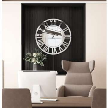 SHYFOY Mirror Wall Clocks Living Room Decor- 32" Decorative Large Kitchen Clocks Acrylic Modern Silver Wall Clock Roman Numerals 3D Frameles, Big Clock Battery Operated