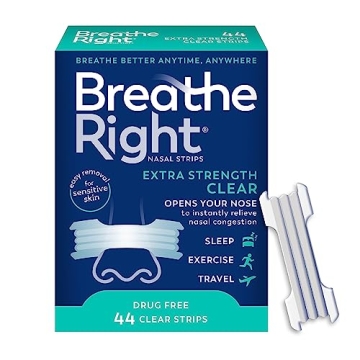 Breathe Right Nasal Strips | Extra Strength | Clear | For Sensitive Skin I Drug-Free Snoring Solutio...