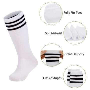 Zando Children Athletic Knee High Tube Socks Cosplay Socks for Kids Boys Girls B White w Blue w Red One Size for 3-5T