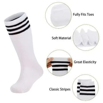 Zando Children Athletic Knee High Tube Socks Cosplay Socks for Kids Boys Girls B White w Blue w Red One Size for 3-5T