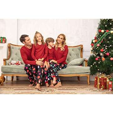 Ekouaer Christmas Pajamas Matching Family Pj Set Long Sleeve Tops and Plaid Pants for Sleepwear Soft Loungewear Pjs Santa, XXL