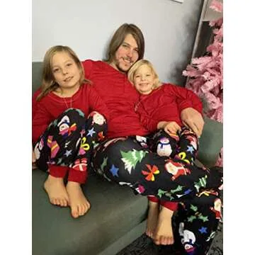 Ekouaer Christmas Pajamas Matching Family Pj Set Long Sleeve Tops and Plaid Pants for Sleepwear Soft Loungewear Pjs Santa, XXL