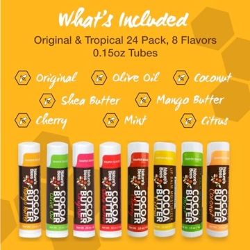 Nature's Bees 24 Pack Lip Balm, Natural Ingredient Lip Balm Bulk, Lip Care Product, Lip Balm for Dry Cracked, Lips, Made in the USA, 8 Flavors, 0.15oz (4.2 g)