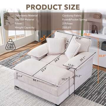 LuxyHoom 56.3'' Oversized Chaise Lounge - Plush Upholstered Sofa with Ottoman, Ideal for Living Room...