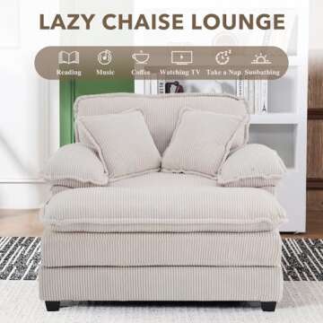 LuxyHoom Luxurious Oversized Chaise Lounge with Ottoman