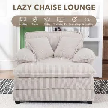 LuxyHoom Luxurious Oversized Chaise Lounge with Ottoman