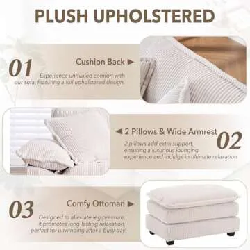 LuxyHoom Luxurious Oversized Chaise Lounge with Ottoman