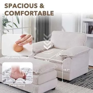 LuxyHoom Luxurious Oversized Chaise Lounge with Ottoman