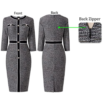 VFSHOW Elegant Women's Black Tweed Sheath Dress