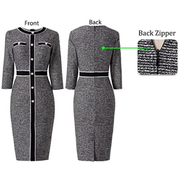 VFSHOW Elegant Women's Black Tweed Sheath Dress