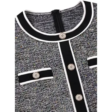 VFSHOW Elegant Women's Black Tweed Sheath Dress