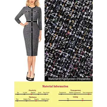 VFSHOW Elegant Women's Black Tweed Sheath Dress