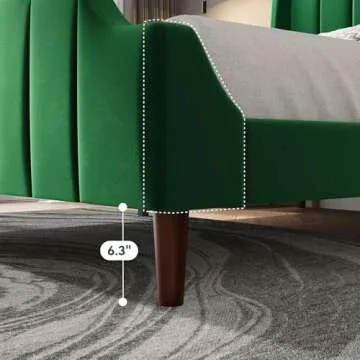 HOOMIC Queen Size Upholstered Velvet Bed Frame with Curved Vertical Wingback Headboard and Footboard, Solid Wood Slats Support, No Box Spring Needed, Easy Assembly, Green