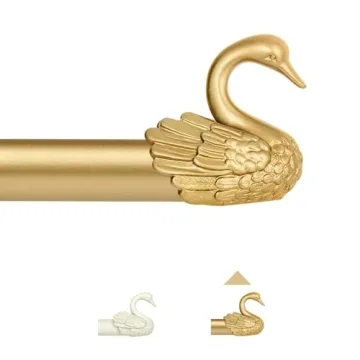 TANGWIN Gold Curtain Rods with Swan Finials - Adjustable 66-120 Inch Heavy Duty