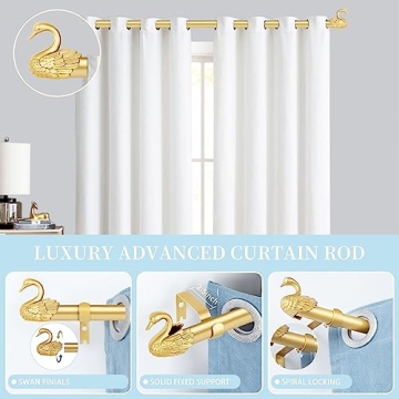 TANGWIN Gold Swan Finials Curtain Rods Adjustable Heavy Duty