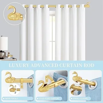 TANGWIN Gold Swan Finials Curtain Rods Adjustable Heavy Duty