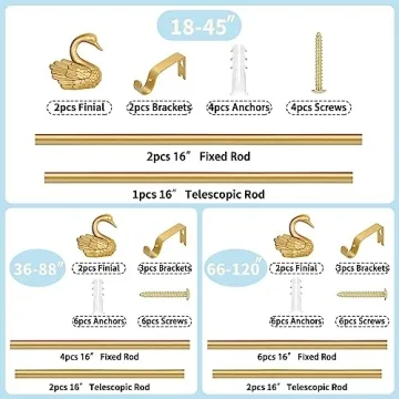TANGWIN Gold Swan Finials Curtain Rods Adjustable Heavy Duty