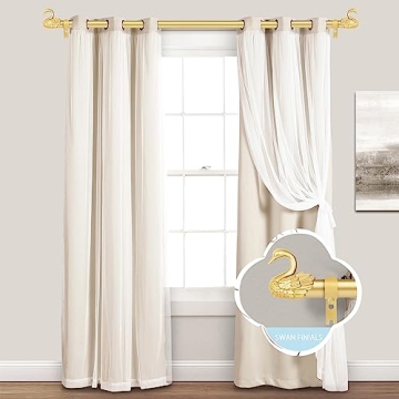 TANGWIN Gold Swan Finials Curtain Rods Adjustable Heavy Duty