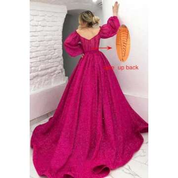 Rjer Long Sleeve Off Shoulder Prom Dresses Glitter Tulle Corset Wedding Dresses Sweetheart Formal Ev...