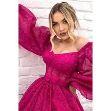 Rjer Long Sleeve Off Shoulder Prom Dresses Glitter Tulle Corset Wedding Dresses Sweetheart Formal Evening Party Gowns Teal 4