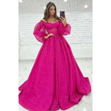 Rjer Long Sleeve Off Shoulder Prom Dress Sweetheart Gown