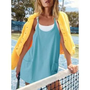 Nirovien Womens Romper Dress with Shorts Sleeveless Tennis Dresses V Neck Athletic Workout Mini Dresses(Sky Blue,M)