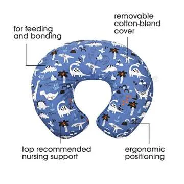 Boppy Nursing Pillow Original Support, Blue Dinosaurs, Ergonomic Nursing Essentials for Bottle and Breastfeeding, Firm Fiber Fill, with Removable Nursing Pillow Cover, Machine Washable