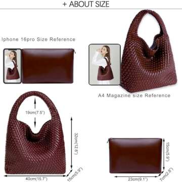 JINMANXUE Woven Tote Bag for Women, Fashion Hobo Handbag, Travel Top-handle Shoulder Bag, Beach Underarm Bag with Purse (Ankela Red)