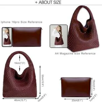 JINMANXUE Woven Tote Bag for Women, Fashion Hobo Handbag, Travel Top-handle Shoulder Bag, Beach Underarm Bag with Purse (Ankela Red)