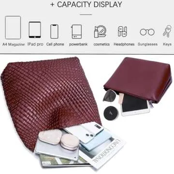 JINMANXUE Woven Tote Bag for Women, Fashion Hobo Handbag, Travel Top-handle Shoulder Bag, Beach Underarm Bag with Purse (Ankela Red)