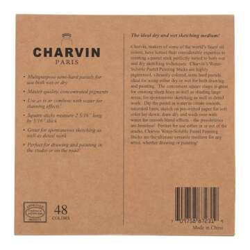 Charvin Artist Colored Chalk Pastels (Set of 48) - Water Soluble, Assorted Pastel Color Sticks for Wet, & Dry Painting