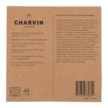 Charvin Artist Colored Chalk Pastels (Set of 48) - Water Soluble, Assorted Pastel Color Sticks for Wet, & Dry Painting