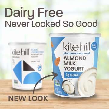 Kite Hill Plain Unsweetened Almond Milk Yogurt, 32 Ounces, Dairy Free, Live and Active Cultures, Gluten Free, Non-GMO, Vegan