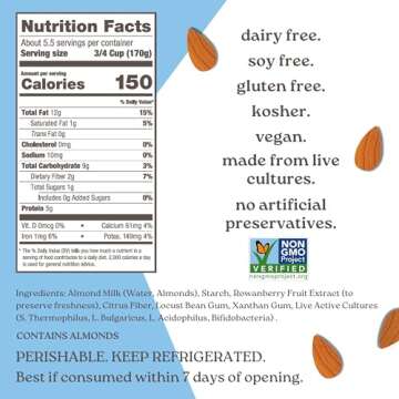 Kite Hill Plain Unsweetened Almond Milk Yogurt, 32 Ounces, Dairy Free, Live and Active Cultures, Gluten Free, Non-GMO, Vegan