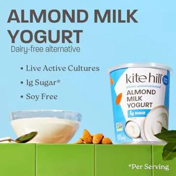 Kite Hill Plain Unsweetened Almond Milk Yogurt, 32 Ounces, Dairy Free, Live and Active Cultures, Gluten Free, Non-GMO, Vegan
