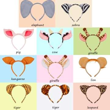 WILLBOND 12 Pieces Halloween Animals Ears Headband Jungle Safari Animals Hairbands Cosplay Hair Hoop for Birthday Party Christmas Costume