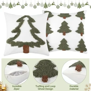 FuWeave Plush Christmas Tree Pillow Covers for Holiday Decor