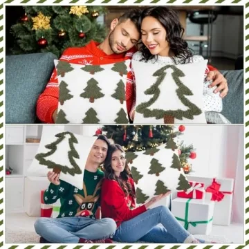 FuWeave Plush Christmas Tree Pillow Covers for Holiday Decor