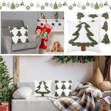 FuWeave Plush Christmas Tree Pillow Covers for Holiday Decor