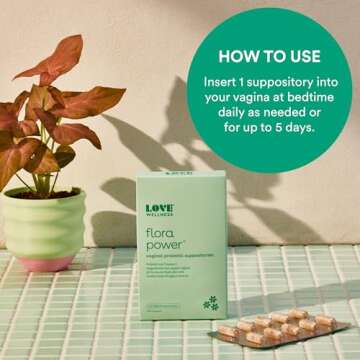 Love Wellness Flora Power | Vaginal Probiotic Suppositories with Vitamin C for Vaginal Health | Vaginal Suppository for Healthy pH Balance & Vaginal Care | Fragrance-Free | 10 Count