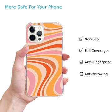 Nebruski Aesthetic Retro 70s Orange Swirl Case Compatible with iPhone 14 Pro, Vintage Vibe Color Wav...