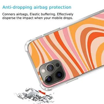 Nebruski Aesthetic Retro 70s Orange Swirl Case Compatible with iPhone 14 Pro, Vintage Vibe Color Waves Art Case for iPhone 14 Pro for Teens Men Women, Trendy Soft TPU Bumper Case Cover