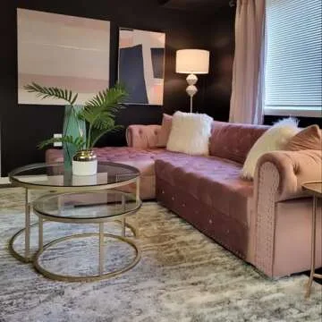 HEONITURE Gold Nesting Coffee Table Set of 2, Small Glass Nesting Tables for Living Room Bedroom, Accent Tea Table with Metal Frame