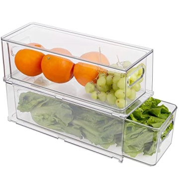 Stackable Fridge Organizer Bins with Pull-out Drawer - Clear Plastic
