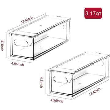 Stackable Fridge Organizer Bins with Pull-out Drawer - Clear Plastic