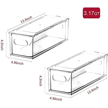 Stackable Fridge Organizer Bins with Pull-out Drawer - Clear Plastic