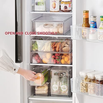 Stackable Fridge Organizer Bins with Pull-out Drawer - Clear Plastic