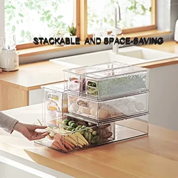 Stackable Fridge Organizer Bins with Pull-out Drawer - Clear Plastic